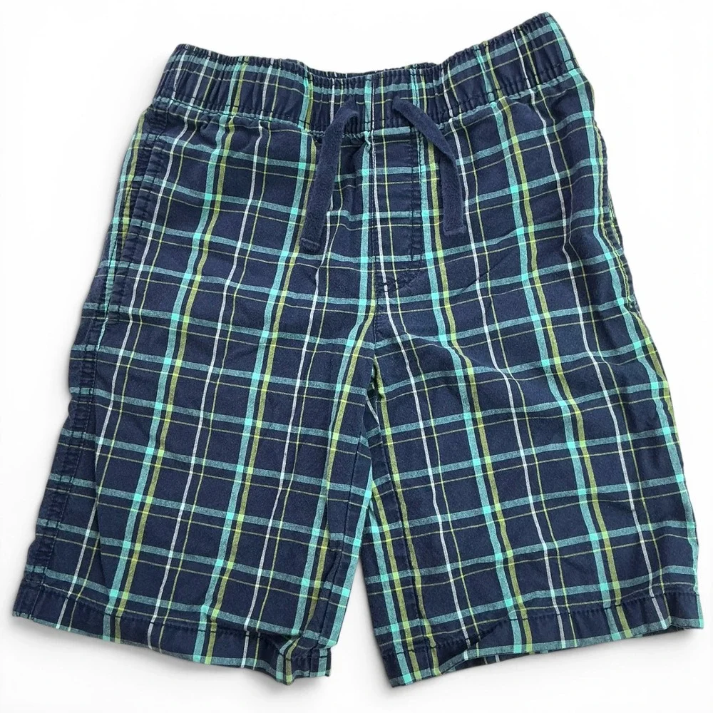Gymboree Navy Blue Plaid Shorts Kids Size 8 Cotton Elastic Waist Drawstring